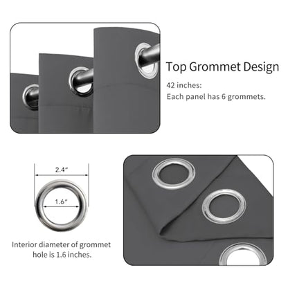 Easy-Going Blackout Curtains for Bedroom, Solid Thermal Insulated Grommet and Noise Reduction Window Drapes, Room Darkening Curtains for Living Room, 2 Panels (42x36 in, Grey) | Washable Grommet Top Window Drapes for Bedroom and Living Room, Noise Reducti