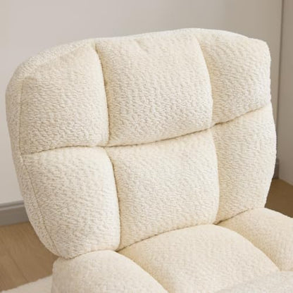 VINGLI Cute Armless Small Vanity Chair w/Plush Cushion &Fluffy Backrest, Comfy Swivel Chenille Office Desk Chair with 360° Wheels, Height Adjustable Makeup Chair for Bedroom&Dressing Room,Beige White - color: Beige White