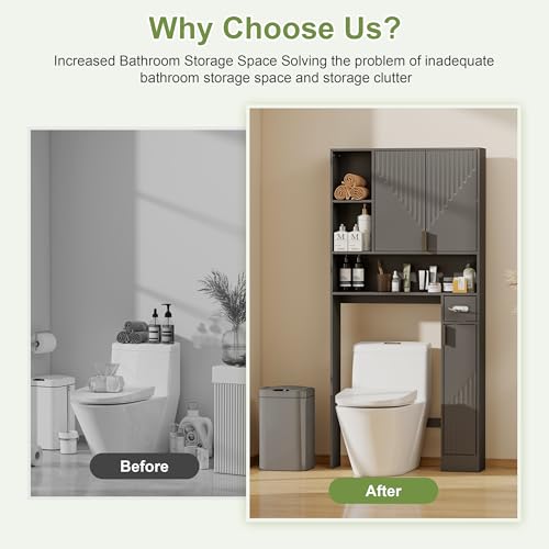 GOODONE Black Over The Toilet Storage Cabinet - with 3 Doors and Toilet Paper Holder Stand, FreeStanding, for Bathroom, Restroom, Laundry - color: Black