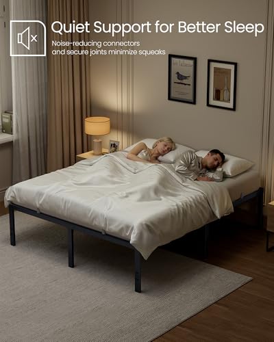VASAGLE Queen Metal Bed Frame 18 Inches Tall, 1100 lb Weight Capacity, No Box Spring Needed, with Under-Bed Storage, Easy Setup, Heavy-Duty Platform Bed, Mattress Retainers, Matte Black URMB671BD02S - size: Queen, style: 18 Inch