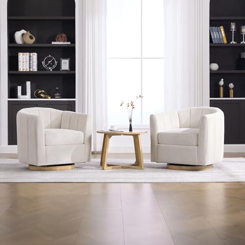 YaFiti Modern Swivel Accent Chair 1 pcs, Round Barrel Club Armchair, Cream | Premium Chenille Fabric, High-resilience Foam, Solid Wood Base, 350lbs Capacity, Upholstered Armchair for Living Bedroom - color: Cream