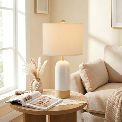 PoKat 24'' White Ceramic Table Lamps Set of 2, Farmhouse for Living Room | Modern Bedside Lamps for Bedroom, Two-Tones Design, Earthy Yellow Base, Splatter Pattern, Boho Lamps for Nightstand, Entryway - color: White & Earthy Yellow