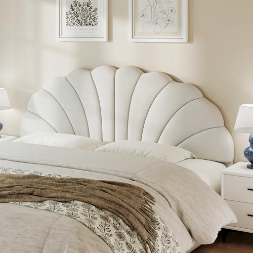 King Size Headboard Only, Velvet Petal Wall Mounted, Cream | 2 installation options: 1.bed frame mount 2.wall mount (for adjustable bed), Easy to install, Elegant and unique design - color: Velvet-cream, size: King/California King