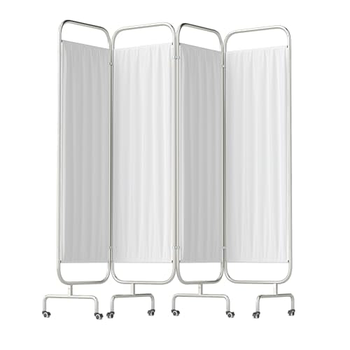 4-Panel Medical Privacy Screen on Wheels, 79"x71" Medical Screen | Portable Medical Privacy Screen Indoor Room Privacy Screen Divider, Stainless Steel Contruction, Folds Easy for Storage - size: 4-Panel