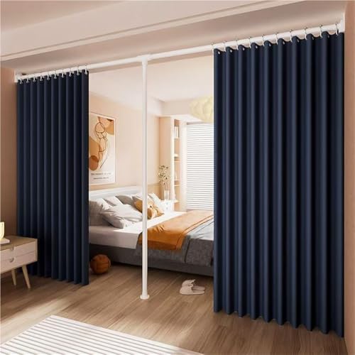 Room Divider Curtain, No Drilling Room Separator, Adjustable Room Divider, Freestanding Privacy Screen Partition for Living Room, Bedroom(Dark Blue,Width7.2m) - color: Dark Blue, size: Width7.2m