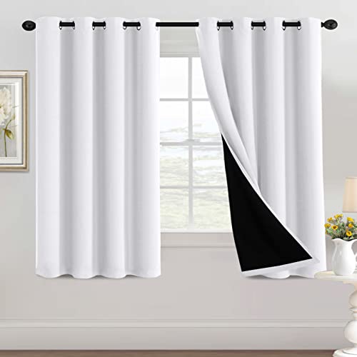 H.VERSAILTEX 100% Blackout Curtains for Living Room Thermal Insulated Bedroom Curtains, Short Curtains for Windows Pure White Grommet Curtain Drape 52x63 Inch 1 Panel, Pure White - color: Blackout Pure White, size: 52"W x 63"L (Pack of 1)