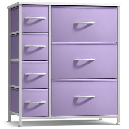 Sorbus Dresser with 7 Drawers - Furniture Storage Chest for Kid’s, Teens, Bedroom, Nursery, Playroom, Clothes, Toys - Steel Frame, Wood Top, Tie-dye Fabric Bins (7-Drawer, Pastel Purple) - color: Pastel Purple