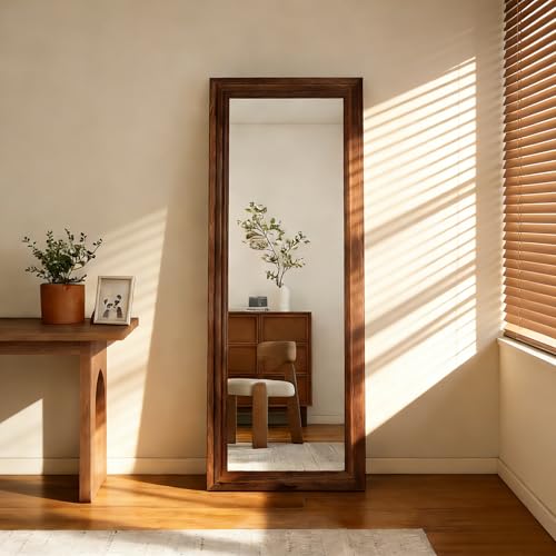 ZHUNFA Full Length Mirror, 65x22 Inch Full Length Mirror Wall Mounted | Vertical Hanging, Leaning Standing for Bedroom, Living Room, Rectangular Wooden Frame, Wood Brown Color. - color: Wood Brown, size: 65"L x 22"W