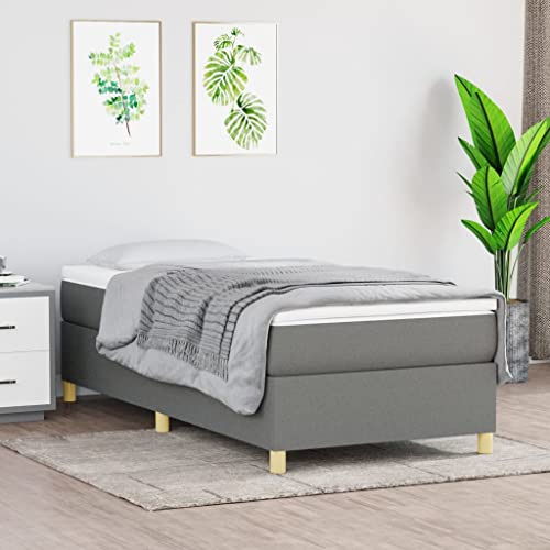 Twin XL Bed Frame with Box Spring, Upholstered Fabric Platform Base, Sturdy Plywood Slats, Dark Gray, Modern Bedroom Furniture for Dorms and Guest Rooms - size: Twin XL