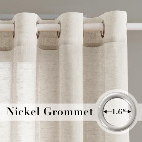 H.VERSAILTEX Natural Linen Sheer Curtains Flax Linen Blended Curtain Panels Living Room, Nickel Grommet Semitransparent Semi-Sheer Soft Privacy Drapes, Natural, 84 inches Long 2 Panels - color: Natural, size: 52"W x 84"L (Pack of 2)