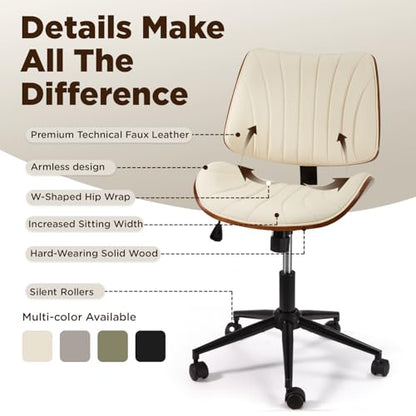 EROMMY Armless Office Desk Chair,Wooden Back Small Office Desk Chair No Arms Adjustable Height Modern Armless Chairs with Swivel Wheels for Small Spaces, Beige - color: Beige