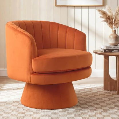 Swivel Accent Chair with Armrest, Modern 360 Degree Swivel Barrel Chair with Curve Back and Soft Cushion, Comfy Velvet Round Armchair Single Sofa for Living Room, Bedroom, Orange - color: Orange
