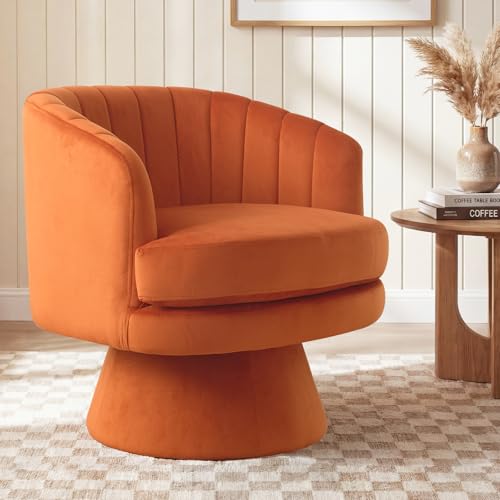 Swivel Accent Chair with Armrest, Modern 360 Degree Swivel Barrel Chair with Curve Back and Soft Cushion, Comfy Velvet Round Armchair Single Sofa for Living Room, Bedroom, Orange - color: Orange