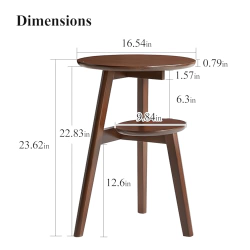 Side Table, 2-Tier Round End Tables Living Room, Mid Century Modern Side Table, Round Nightstand, Oak Accent Table, Small Round Coffee Table, 16.54" Dia.x 23.62" H(Walnut) - color: Walnut
