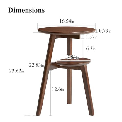 Side Table, 2-Tier Round End Tables Living Room, Mid Century Modern Side Table, Round Nightstand, Oak Accent Table, Small Round Coffee Table, 16.54" Dia.x 23.62" H(Walnut) - color: Walnut