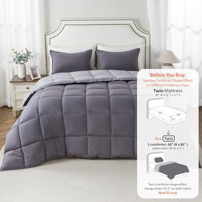 KASENTEX Twin/Twin XL Comforter Set – Reversible Dual Color – Goose Down Alternative – Ultra-Soft, Lightweight, Machine Washable, Maintain Fluffiness, All Season Warmth (Quartz Silver/Pebble Grey) | 250 GSM Fill, Ultra-Soft, Lightweight, Machine Washable,