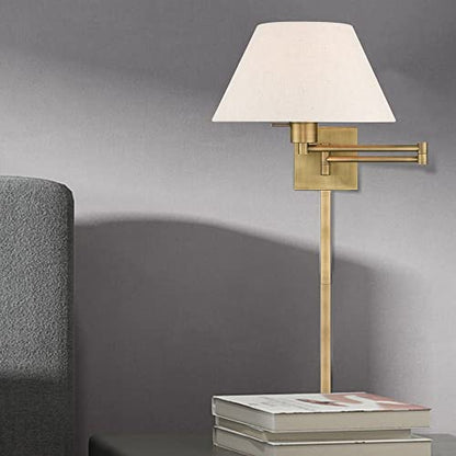 Livex Lighting 40038-91 1-Light Swing Arm Wall Light, Brushed Nickel | Oatmeal Fabric Shade - color: Brushed Nickel