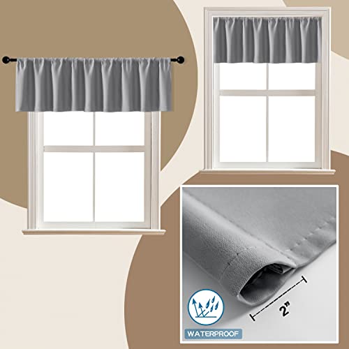 XTMYI Silver/Light Grey Window Valances for Living Room Bedroom,Waterproof Room Darkening Heat Light Blocking Blackout Kitchen Curtains and Valances Set of 2 Pack,30 x 16 Inches Long,Gray - color: Light Grey, size: 30"W x 16"L (Pack of 2)