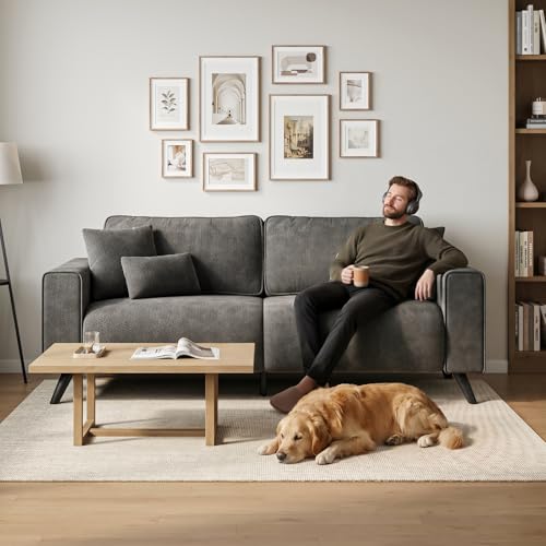 85" Loveseat Sofa, Chenille Couch with Deep Seat, Dark Grey | Clean-look modern couch with 4 pillows, hidden side pockets, easy assembly for living rooms, apartments, and offices - color: Dark Grey