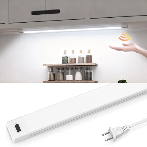 MYPLUS 16 Inch Under Cabinet Lights with Hand Wave, Under Counter Lighting 5000K Cold White,Dimmable,Plug and Play,LED Lights for Kitchen Cabinet, Cupboard, Closet, Desk - color: 5000K-Cold White, size: 16inch-1Pack