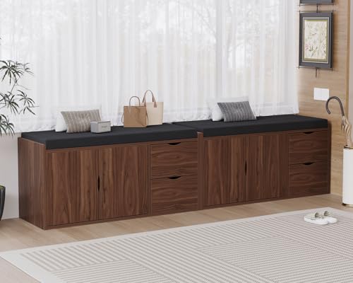 LVB 40” Entryway Bench with Padded Seat Cushion Shoe Bench with 2 Drawers | Wood Hidden Shoe Bench with 2 Drawers Cabinet, Industrial storage Bench for Foyer entrance Living Bedroom, Walnut Oak - color: Walnut Oak