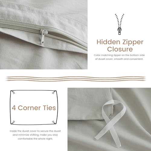 BISELINA French Linen Duvet Cover Set 3pcs with Hidden Zipper Closure Natural Flax Cotton Blend Solid Color Soft Breathable Luxury Farmhouse Bedding - Full Size, Khaki Grey - color: Khaki Grey, size: Full