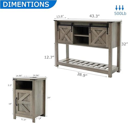 Farmhouse Entryway Table Set of 3, Console Table with Storage and 2 End Tables, Rustic Sofa Table Set for Living Room, Hallway, Bedroom, Grey - color: 3pcs-grey