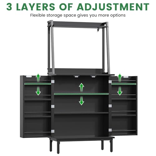 51" Pantry Cabinet, Kitchen Storage Cabinets with Storage Shelves, Modern Kitchen Hutch with Microwave Stand, Adjustable Shelves, Food Pantry Cabinet for Dining Room (Black) - color: A-51‘’ Black