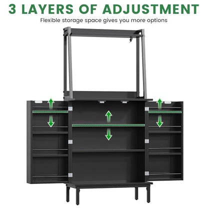 51" Pantry Cabinet, Kitchen Storage Cabinets with Storage Shelves, Modern Kitchen Hutch with Microwave Stand, Adjustable Shelves, Food Pantry Cabinet for Dining Room (Black) - color: A-51‘’ Black