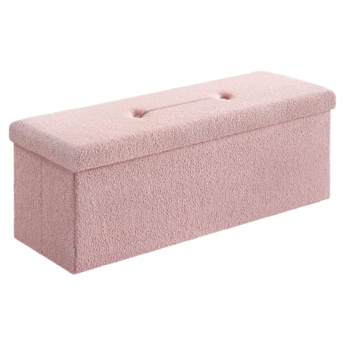 SONGMICS Storage Ottoman Bench, Storage Chest, 15 x 43 x 15 Inches, Foot Rest Stool, End of Bed Bench, Load up to 660 lb, for Living Room, Bedroom, Entryway, Jelly Pink ULSF097R01 - color: Jelly Pink, size: 15"D x 43"W x 15"H, style: Rectangle