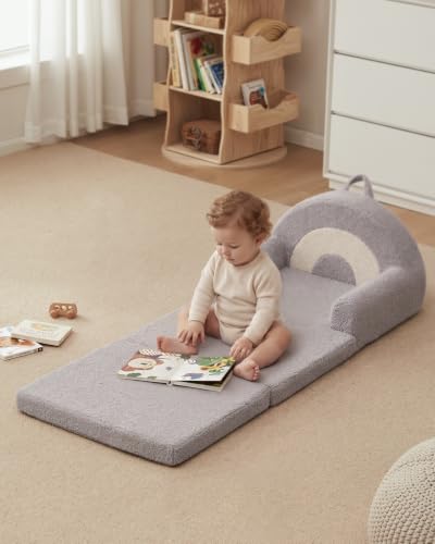 Blissful Diary Kids Couch, 2-in-1 Soft Kids Sofa, Kids Sofa Chair, Comfy Kids Furniture for Playroom, Reading & Play, Rainbow Gray - color: Rainbow Gray