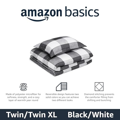Amazon Basics Lightweight Microfiber Comforter Set, 2-Piece, Twin/Twin XL, Black/White Checkerboard - color: Checkerboard Pattern, Black/White, size: Twin/Twin XL