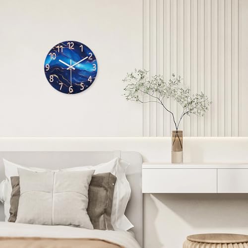 Glass Wall Clocks Battery Operated 14 Inch | Modern Abstract Wall Clock for Bedroom Blue Wall Clock Silent Non Ticking - color: Blue1, size: 14 Inch