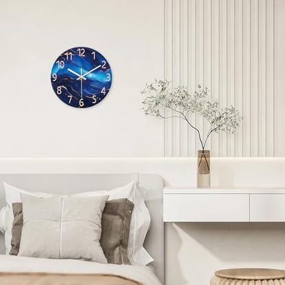 Glass Wall Clocks Battery Operated 14 Inch | Modern Abstract Wall Clock for Bedroom Blue Wall Clock Silent Non Ticking - color: Blue1, size: 14 Inch