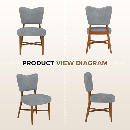 Mid Century Dining Chairs Set of 4, Linen Seat, Wood Legs, Gray | Farmhouse, Upholstered Padded Cushion, Solid Wood Cross-Brace, Easy 15-Min Assembly, Kitchen Dining Room - color: Grey, size: Set of 4