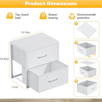2 Pack Stackable Storage Drawers, Closet Drawers, White | Closet Organizers and Storage Dresser for Closet with Fabric Drawers Ideal for Bedroom & Dorm Storage Clothes Storage