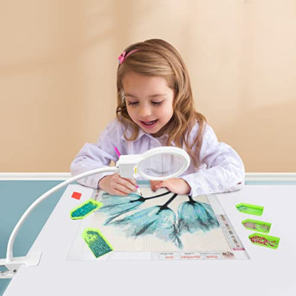 LED Magnifying Lamp for Diamond Painting Tools, 4X & 6X Magnifier LED Light with Clip and Flexible Neck for 5D Diamond Painting and Cross Stitch Tool Accessory Magnifier Lamp, White… - color: White