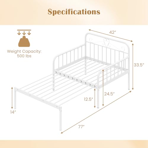 GIANTEX Metal Twin Bed Frame, Convertible Sofa Bed with Headboard & Armrests, Pull-Out Sleeper Chair Bed for Small Spaces Dorm Guest Apartment, Suitable for Folding Sofa Mattress, White - color: White