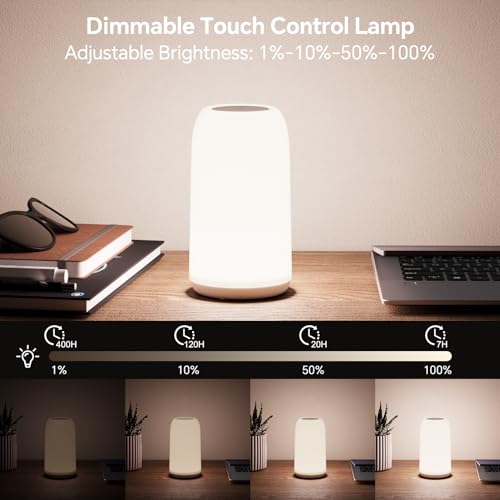 ROOTRO Cordless Table Lamps Rechargeable, Touch Lamp for Bedroom [Sleek Design & RGB Mode] 4-Level Brightness Small Bedside Lamp, LED Lamp Multi-Color Smart Nightstand Light for Living Room Home Gifts - color: White-A