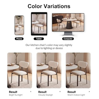Dining Chairs Set of 2, Modern Upholstered Fabric Kitchen Chairs | Textured Fabric, Curved Back, Upholstered Seat, Metal Frame, Dining Room, Kitchen, Breakfast Nook, Restaurant, Beige - color: Beige, size: Set of 2