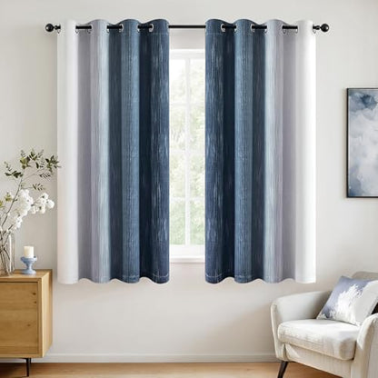 MIULEE Navy Blue and Greyish White Ombre Blackout Curtains 52Wx54L Set of 2 | Full Room Darkening,Thermal Insulated,54 Inch Long,Grommet Drapes for Bedroom/Living Room,Modern Window Treatments - color: Navy Blue and Greyish White, size: 52"W x 54"L (Pack