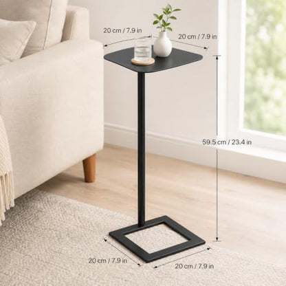 Modern Stable C Table End Table, 23.4" Tall, Medium, Black | C Shaped Side Table that Slides Under Sofa, Slim Under Couch Table, Industrial Coffee Tray Table for Living Room Bedroom - color: Black, size: Medium