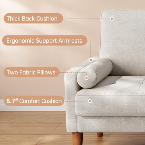 Vesgantti 48" Loveseat Sofa, Small Couch with Solid Wood Legs | Solid Wood Legs - color: Beige
