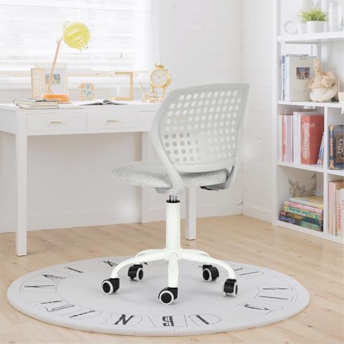 FurnitureR Small Armless Desk Chair with Rolling Wheels, Compact Adjustable Height Swivel Study Computer Task Chair with Breathable Back and Padded Seat for Kids Teens, Light Gray - color: Light Gray
