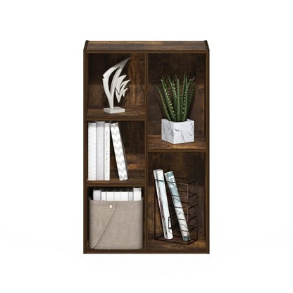 Furinno LUDER Book Shelf, 5-Cube Bookshelf, Reversible Bookcase, 9.4 x 19.5 x 31.5, Easy Assembly, for Living Room, Bedroom, Home Office, Amber Pine - color: Amber Pine, size: 5-Cube