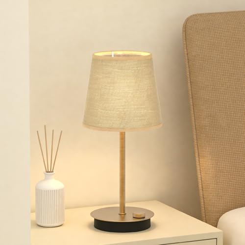 Rechargeable Cordless Table Lamp with Fabric Shade, 2 Pack, Brass | 3600mAh Battery Operated Table Lamp, 2700K Warm Light, Stepless Dimming, for Bedroom, Dining Room, Living Room