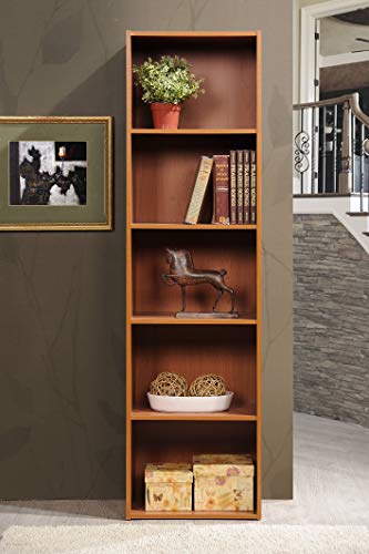 HODEDAH IMPORT 5 Shelve Bookcase cabinet, Cherry - color: Cherry, size: 5-Shelf