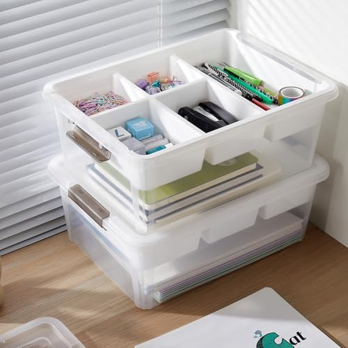 MACOPRO 17QT Clear Plastic Box Craft Storage Bin with Removable Tray & Lid | 1-pack container, art supply organizer for playdoh, sewing, beads & craft tools, space-saving stackable bins organization - size: 1Pack-17QT