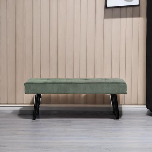 Comfy to go Entryway Bench - Green Bench for Bedroom, Modern Ottoman End of Bed, Corduroy Padded Benches for Living Room, Foyer, Mudroom, Hallway - 39" L x 14" W x 17" H | Corduroy Padded Benches for Living Room, Foyer, Mudroom, Hallway - 39" L x 14" W x