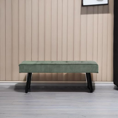 Comfy to go Entryway Bench - Green Bench for Bedroom, Modern Ottoman End of Bed, Corduroy Padded Benches for Living Room, Foyer, Mudroom, Hallway - 39" L x 14" W x 17" H | Corduroy Padded Benches for Living Room, Foyer, Mudroom, Hallway - 39" L x 14" W x